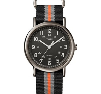 Timex Weekender Quartz Round Black Dial Orange Grey & Black Strap
